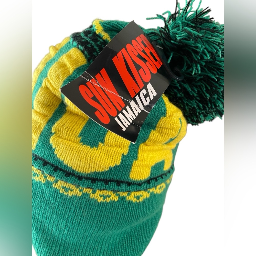 JAMAICA Pompom Plush Lining Knit Cap Beanie Knitted NEW Ski Winter Hat Tobagan